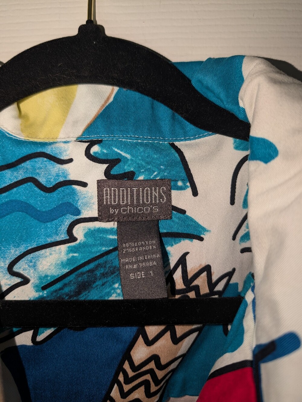 Additions by Chico's Size 1 Tropical Print Lightweight Jacket Blazer Art to Wear - Picture 3 of 6